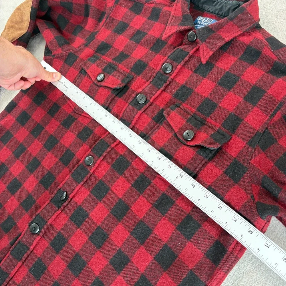 VTG Polo Ralph Lauren Country Work Shirt‎ Men Large Red Plaid Elbow Patch READ
